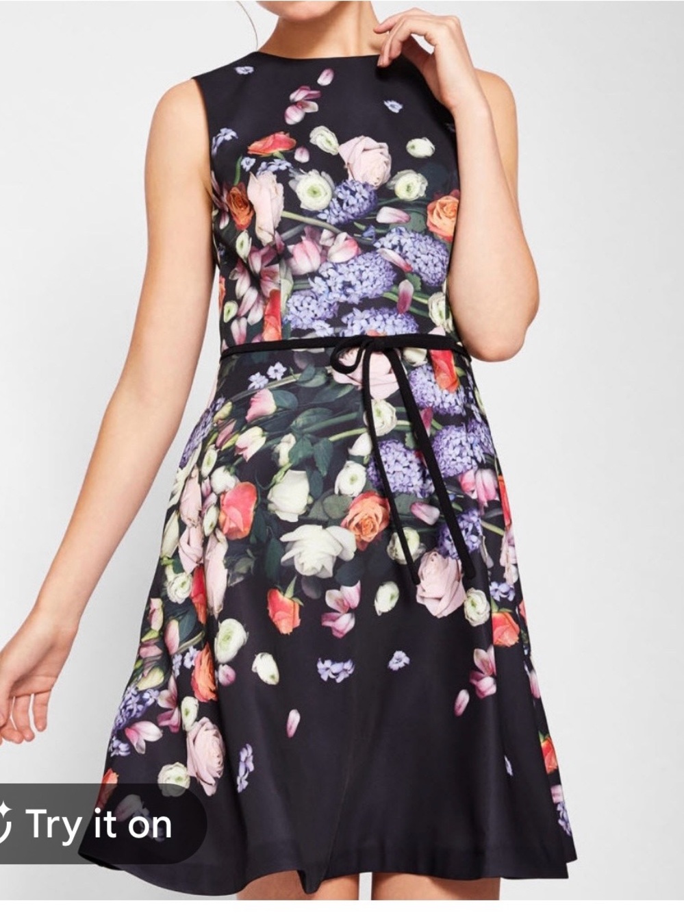 Ted Baker Kensington Floral Print Black Fit-and-Flare Dress
